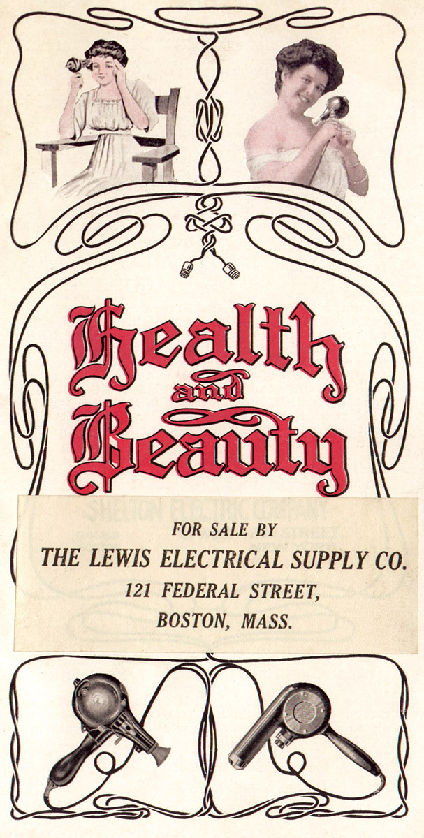 Vibrator advertisement from a pamphlet titled “Health and Beauty” and published by the Shelton Electric Company, circa nineteen ten. 