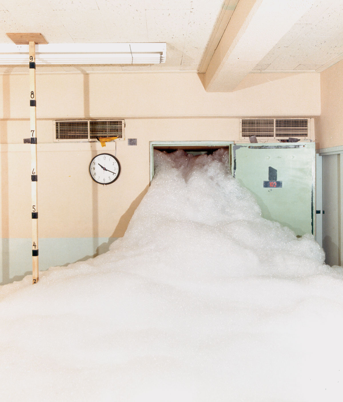Foam being introduced into a room at Sandia National Laboratories.