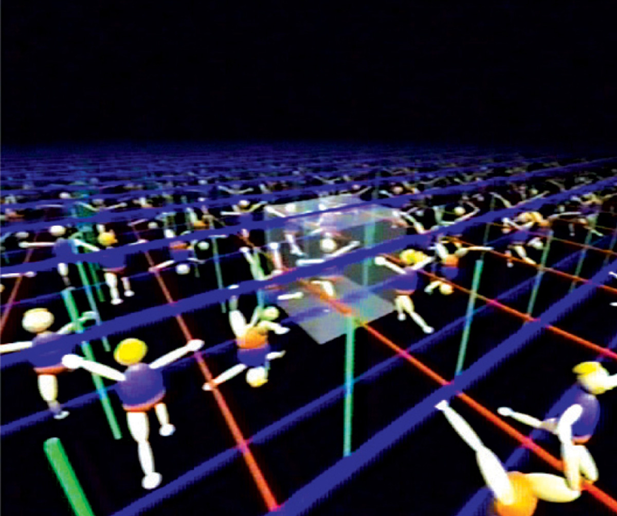 Still from David Epstein and Charlie Gunn‘s nineteen ninety educational video “Not Knot” exploring the complexities of Borromean space.