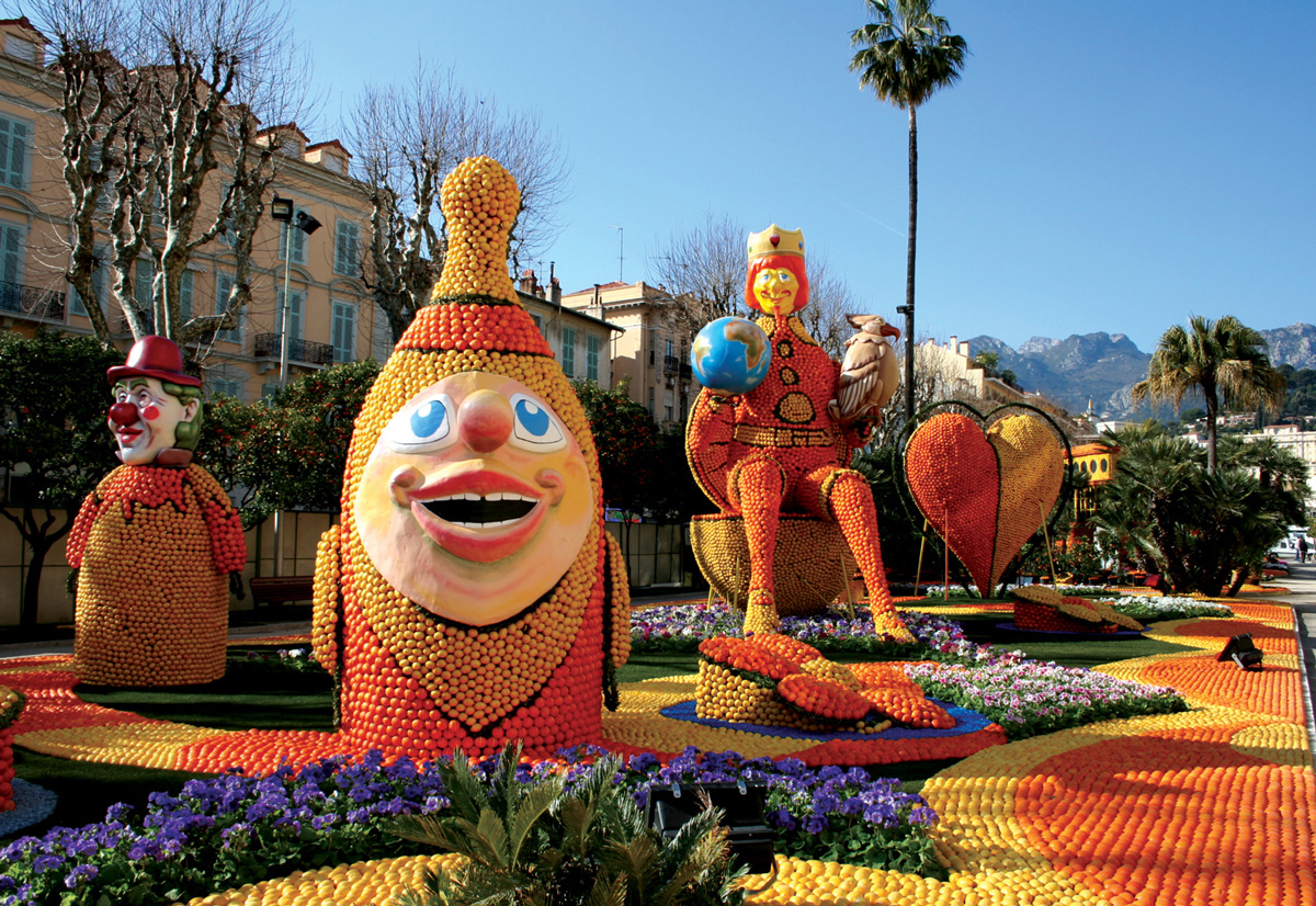 A large public display made from lemons and oranges in Menton, France, two thousand six. 