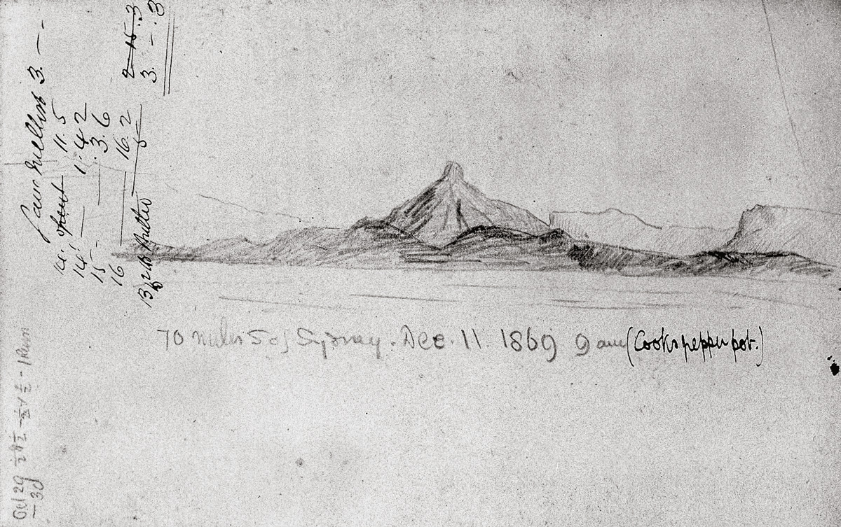 A drawing by Fleetwood Buckle captioned “Cook’s pepper pot,” in his diary of 15 August eighteen sixty nine to 12 December eighteen sixty nine.