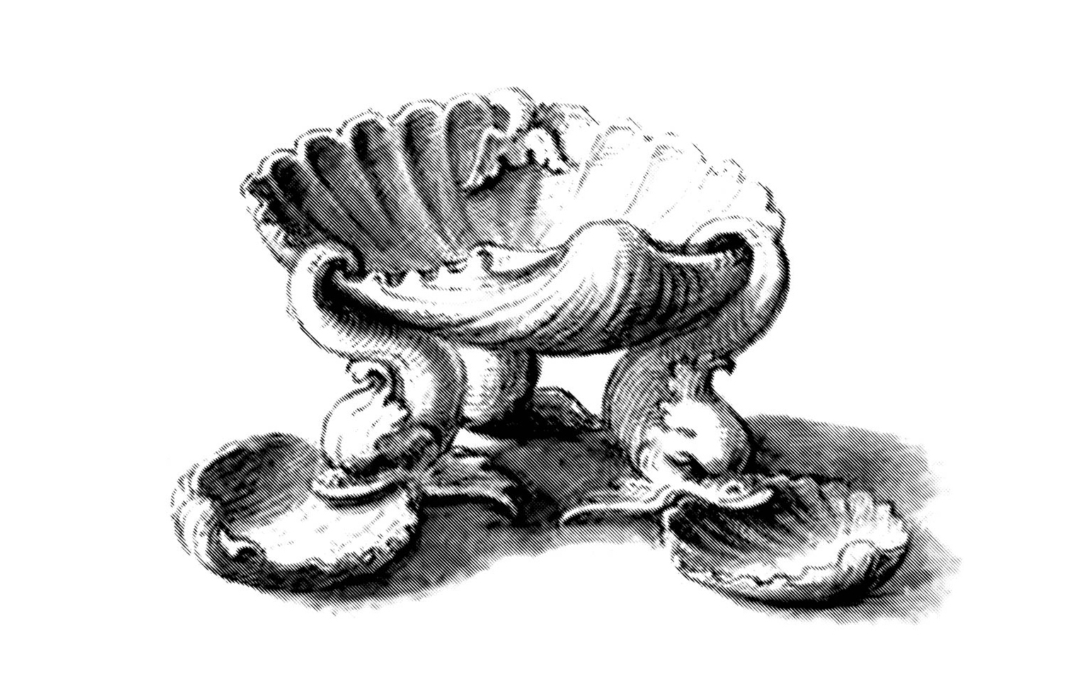 A drawing by Giulio Romano of a shell-shaped salt cellar, fifteen thirties.