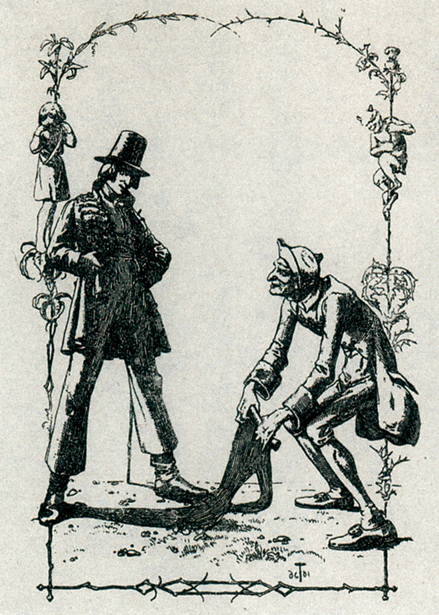 Illustration to accompany a 1918 Danish edition of Adelbert von Chamisso’s Peter Schlemihl, originally written in 1814.