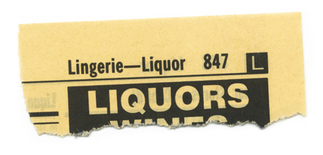 The torn corner of a Yellow Pages telephone directory: Lingerie to Liquor