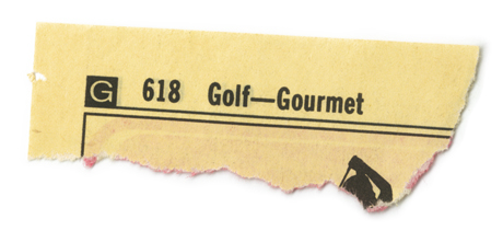 The torn corner of a Yellow Pages telephone directory: Golf to Gourmet