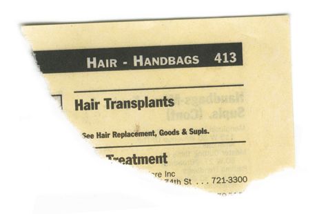 The torn corner of a Yellow Pages telephone directory: Hair to Handbags