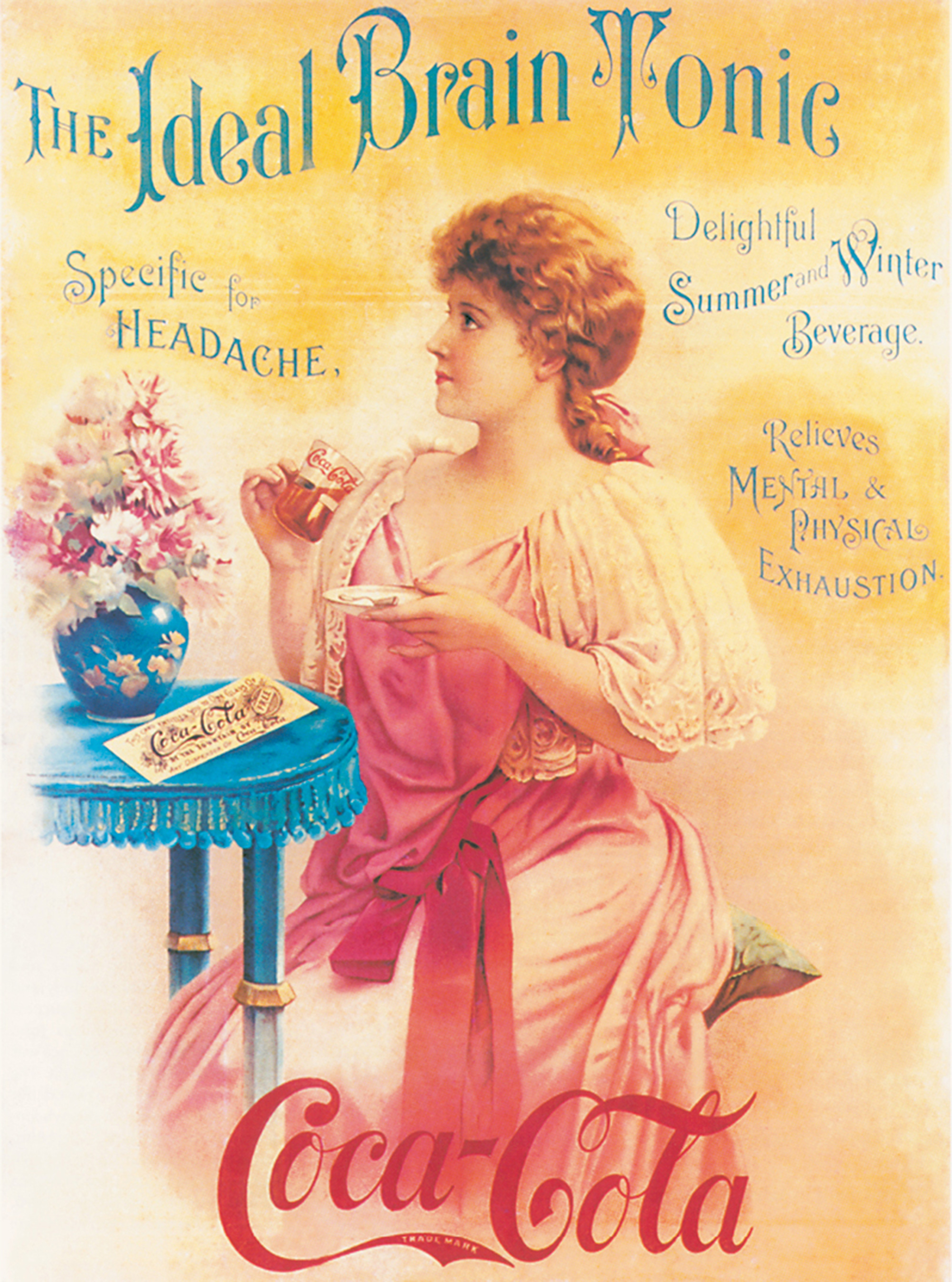 A Coca-Cola calendar advertisement promoting the drink as the “Ideal Brain Tonic,” eighteen ninety seven.