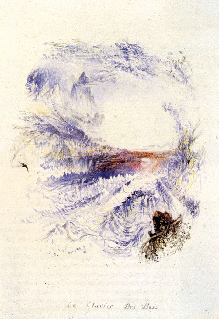 An eighteen forty three drawing by John Ruskin titled “The Glacier des Bois.”