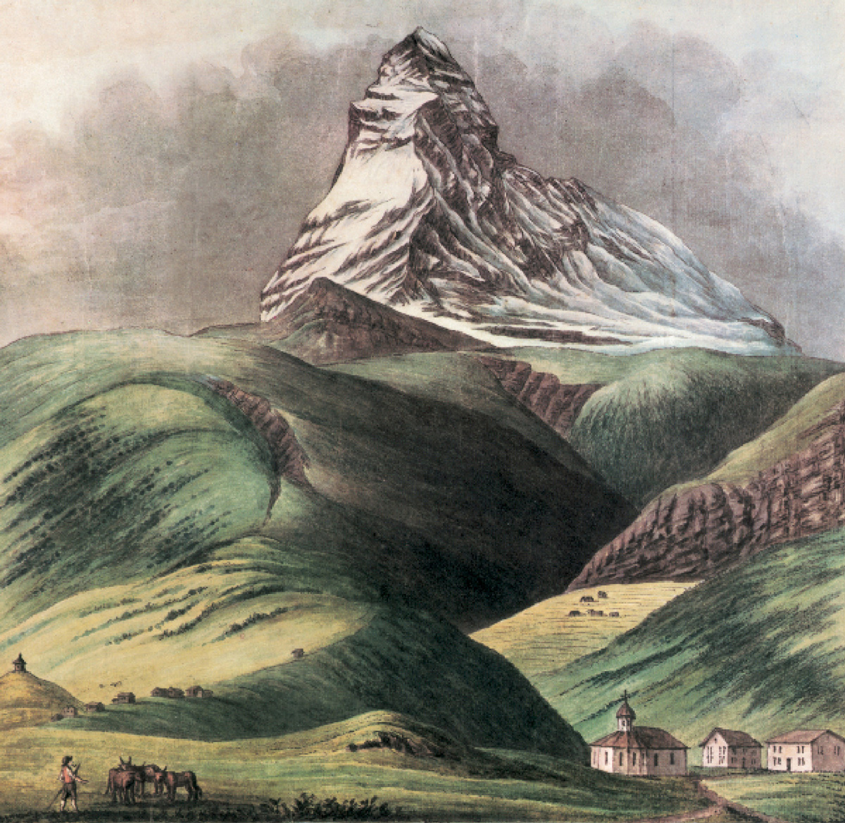A view of the Matterhorn from the St. Niklaus Valley, drawn by Hans Conrad Escher, 14 August eighteen oh six.