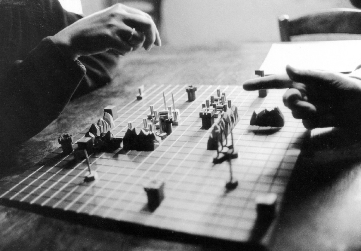 Guy Debord and Alice Becker-Ho play the Game of War, 1977. Photo Jeanne Cornet. Courtesy Atlas Press.