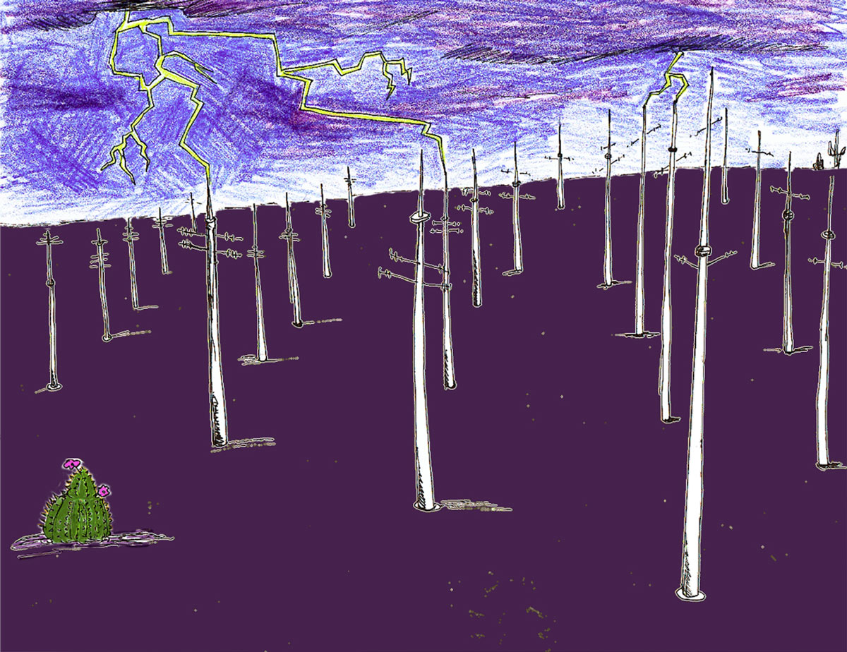 Artist Rachel Urkowitz's's 2001 drawing of the Lightning Field.