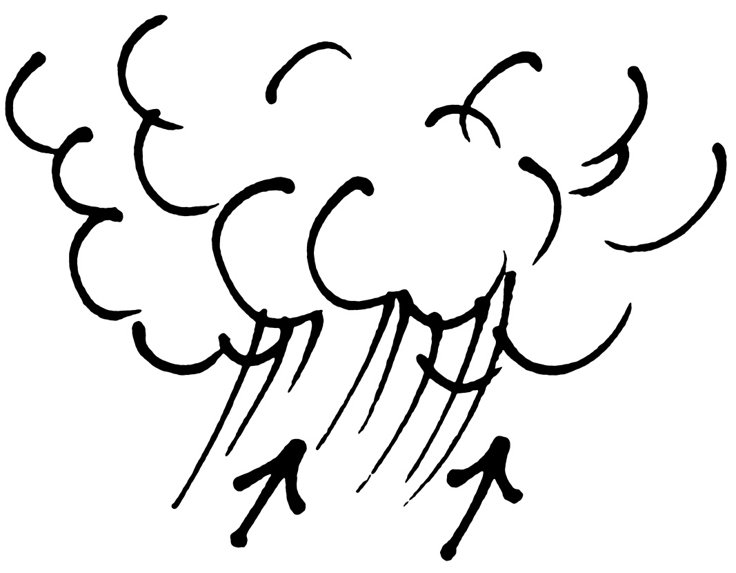 An undated drawing by Rio which shows a gust of wind's effect on smoke.