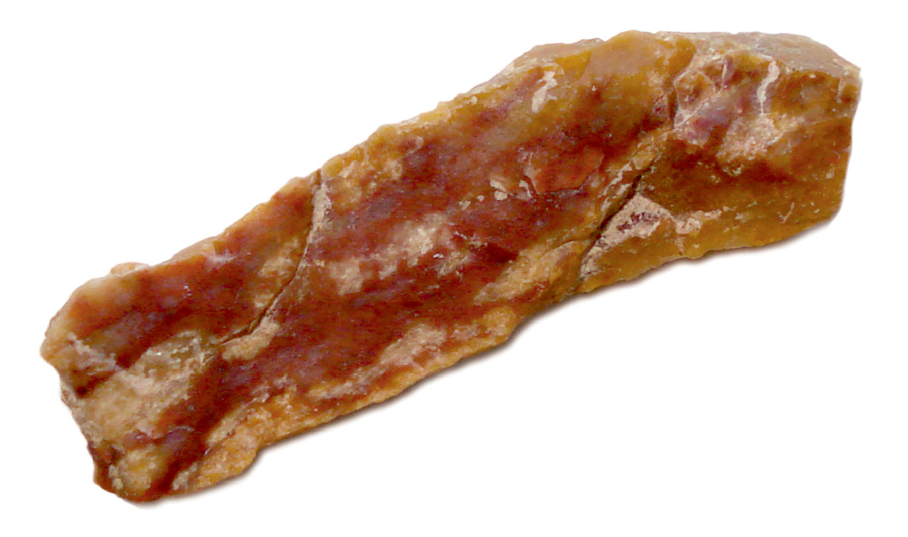 A photograph of a rock which resembles a strip of bacon. 