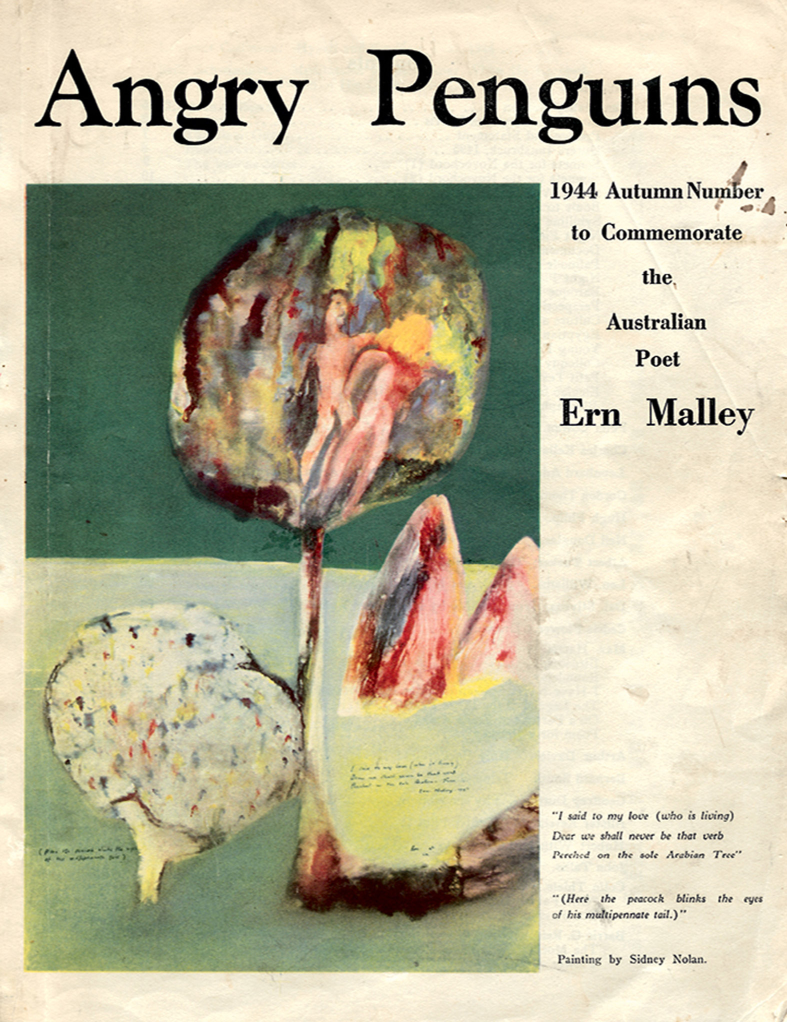 The Autumn 1944 cover of Angry Penguins featuring cover art by Sidney Nolan. 