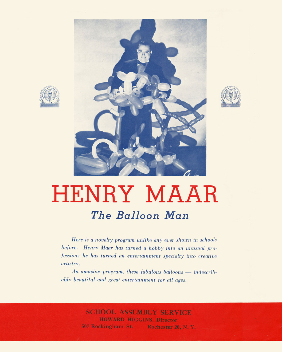 A publicity brochure from the late nineteen forties for Henry Maar, otherwise known as “The Balloon Man.”