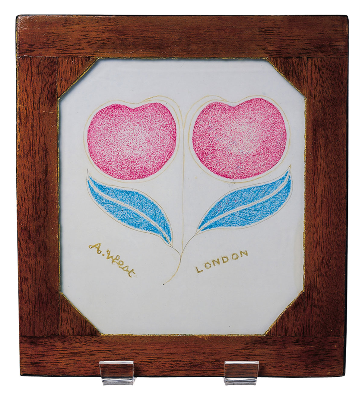 An undated artwork by Alfie West titled “Twin Roses with My Hair One Hair.” Verso text reads: “13 split parts and 2 ace of diamonds.”