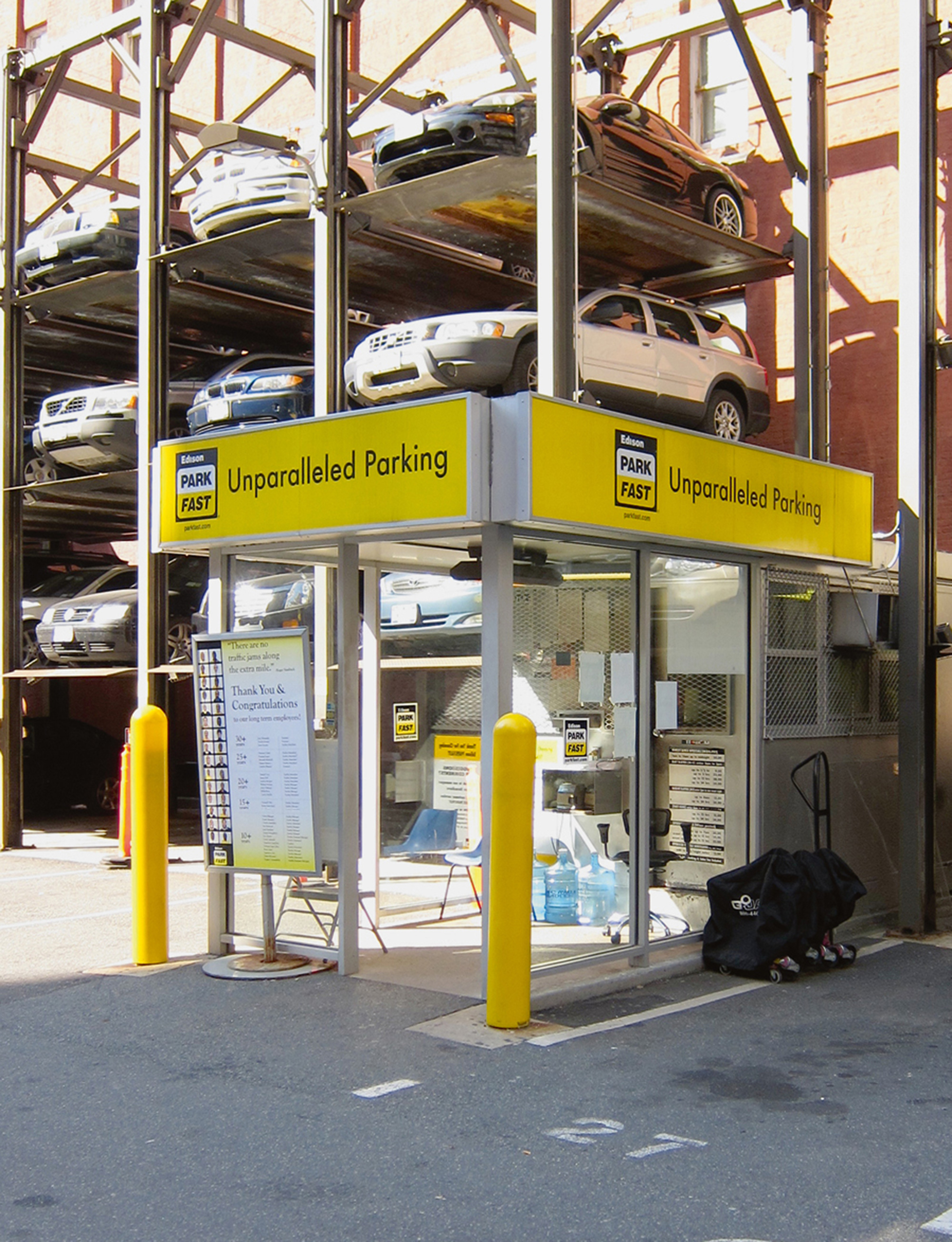 A photograph of a valet booth on twenty-ninth Street, between eighth and ninth Avenues, in New York City.