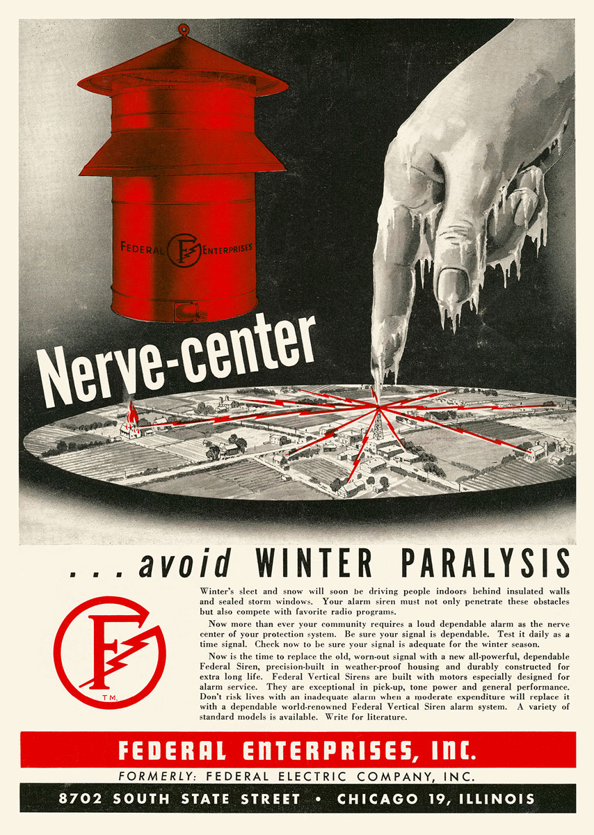 An advertisement from a October nineteen fifty issue of “Fire Engineering.”