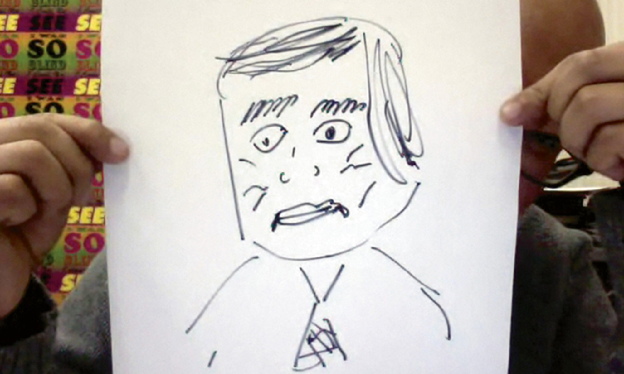 Allan Espiritu’s drawing of a commentator who was on a show that lasted about sixty minutes, every week.