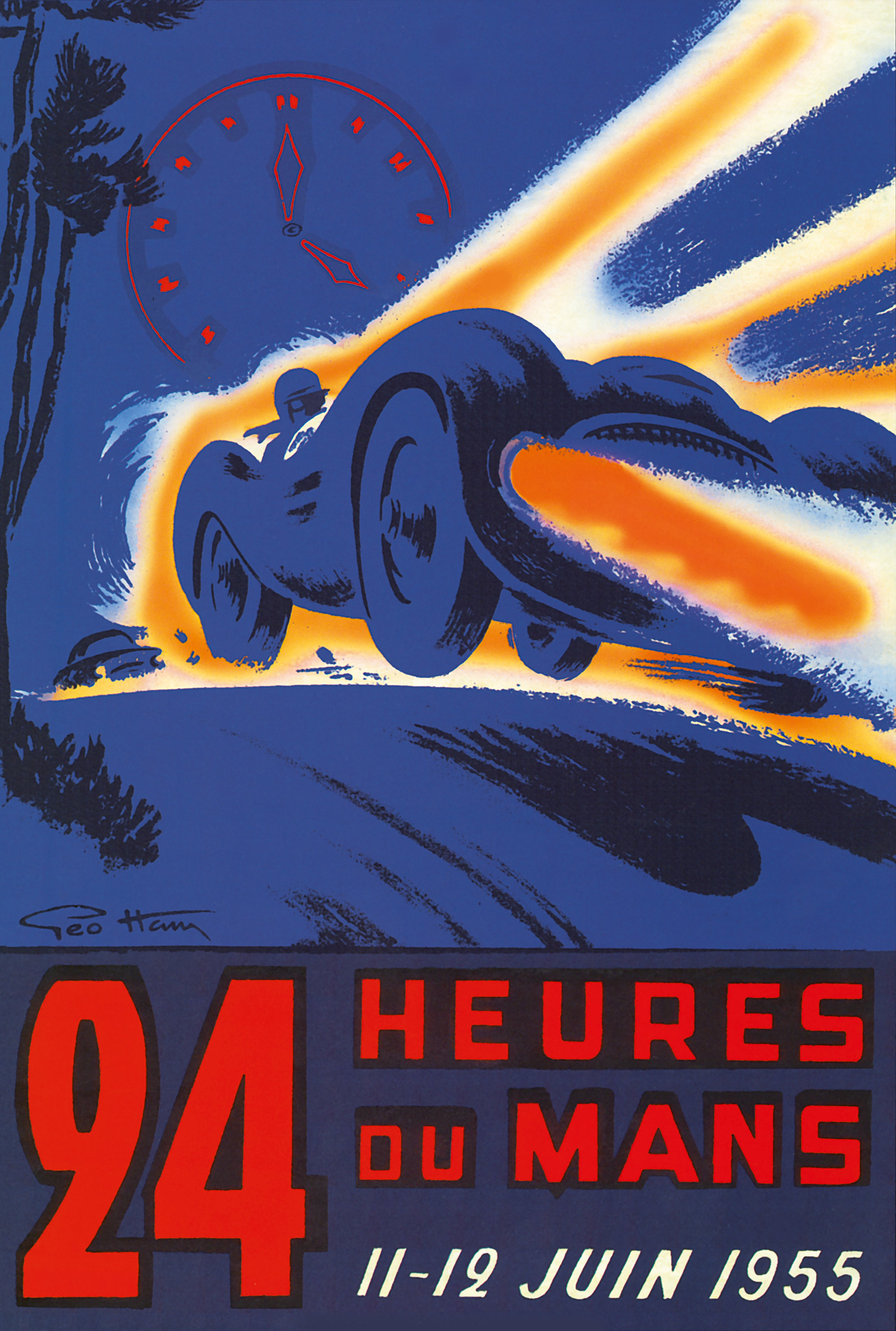 A promotional poster for the 24 Hours of Le Mans, nineteen fifty-five. Held annually since 1923 in and around the town of Le Mans, France, the race is the world’s longest-running automobile endurance event.