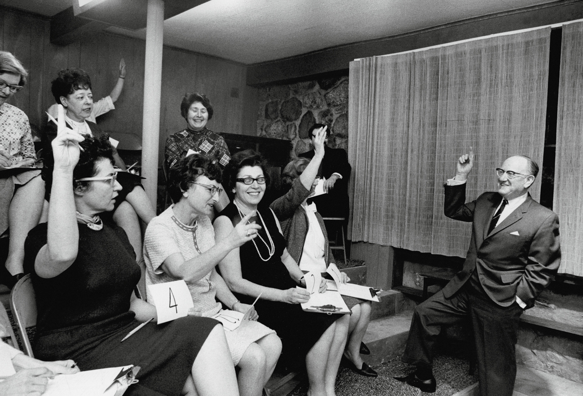 Susan Faludi’s nineteen sixty photograph of Ernest Dichter leading a focus group.