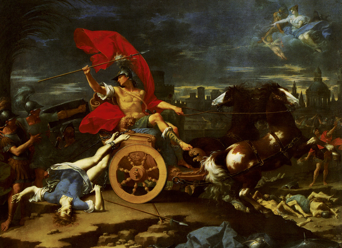 Donato Creti’s seventeen fourteen painting titled “Achilles Dragging the Corpse of Hector.”