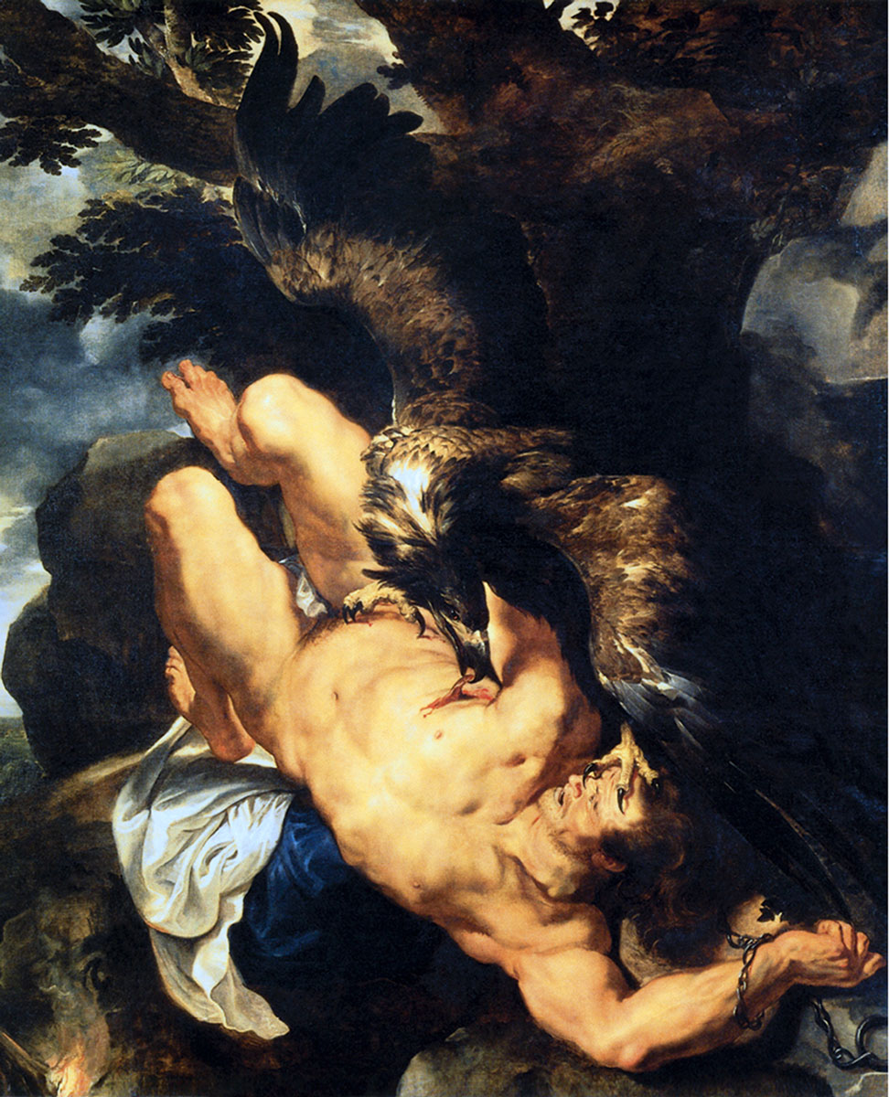 Peter Paul Rubens and Frans Snyders’s circa sixteen eighteen painting titled “Prometheus Bound.”