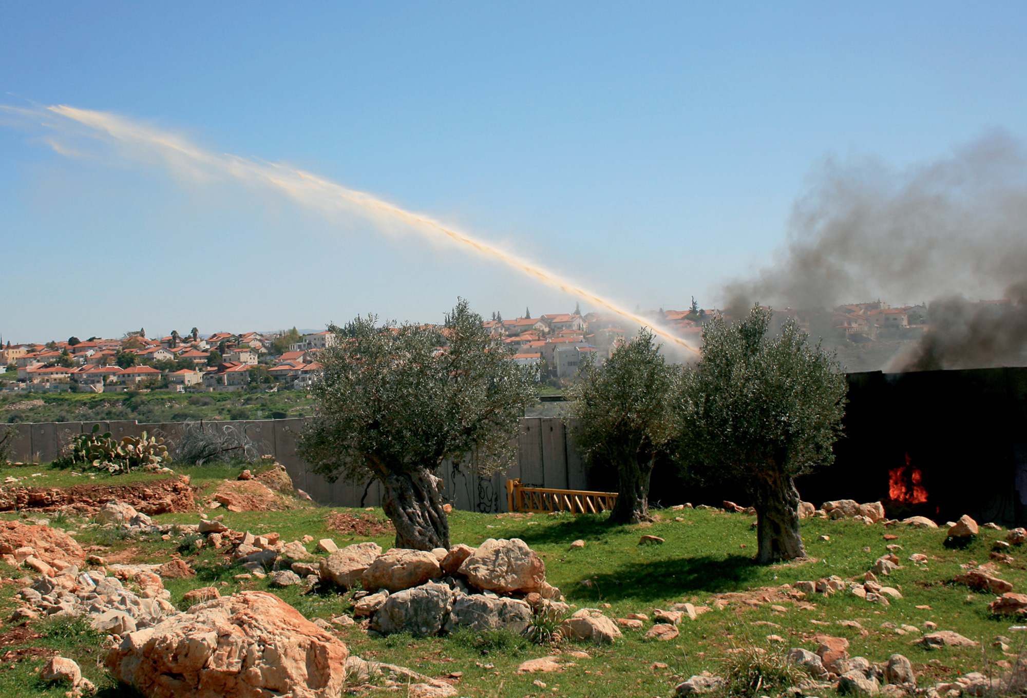 A two thousand and twelve photograph of Skunk being used by the Israel Defense Forces in Ni’lin.