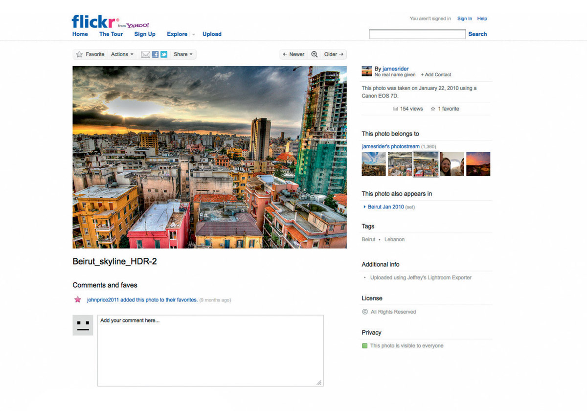 A screenshot of a photograph of the Beirut skyline on Flickr. 