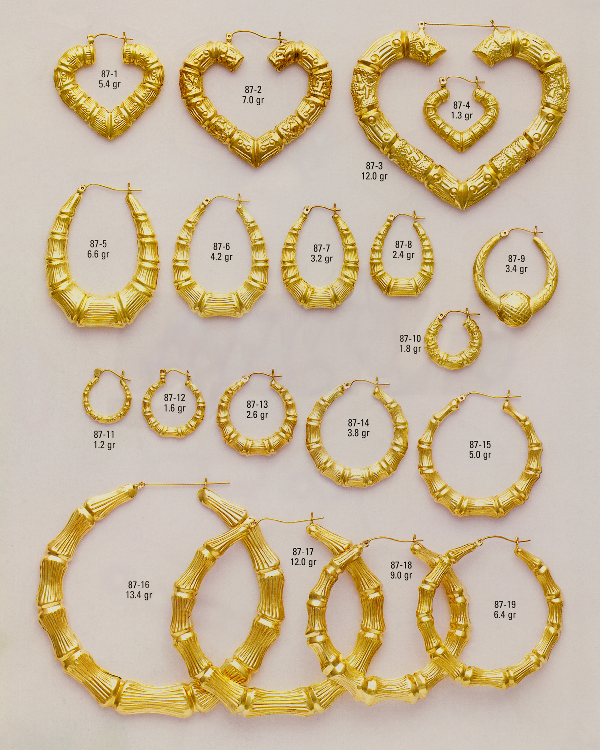 An image from a jewelry catalogue depicting a variety of bamboo hoops.