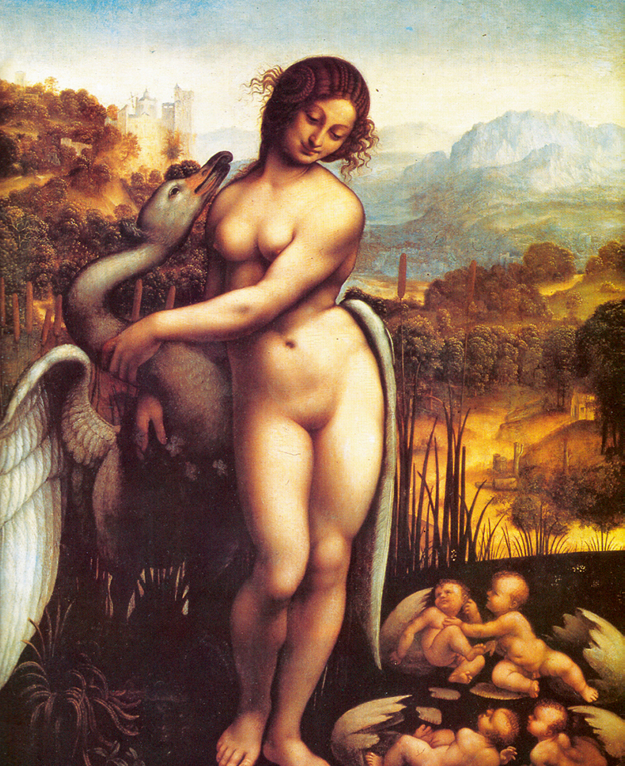 Cesare da Sesto’s circa fifteen ten painting titled “Leda and the Swan.”