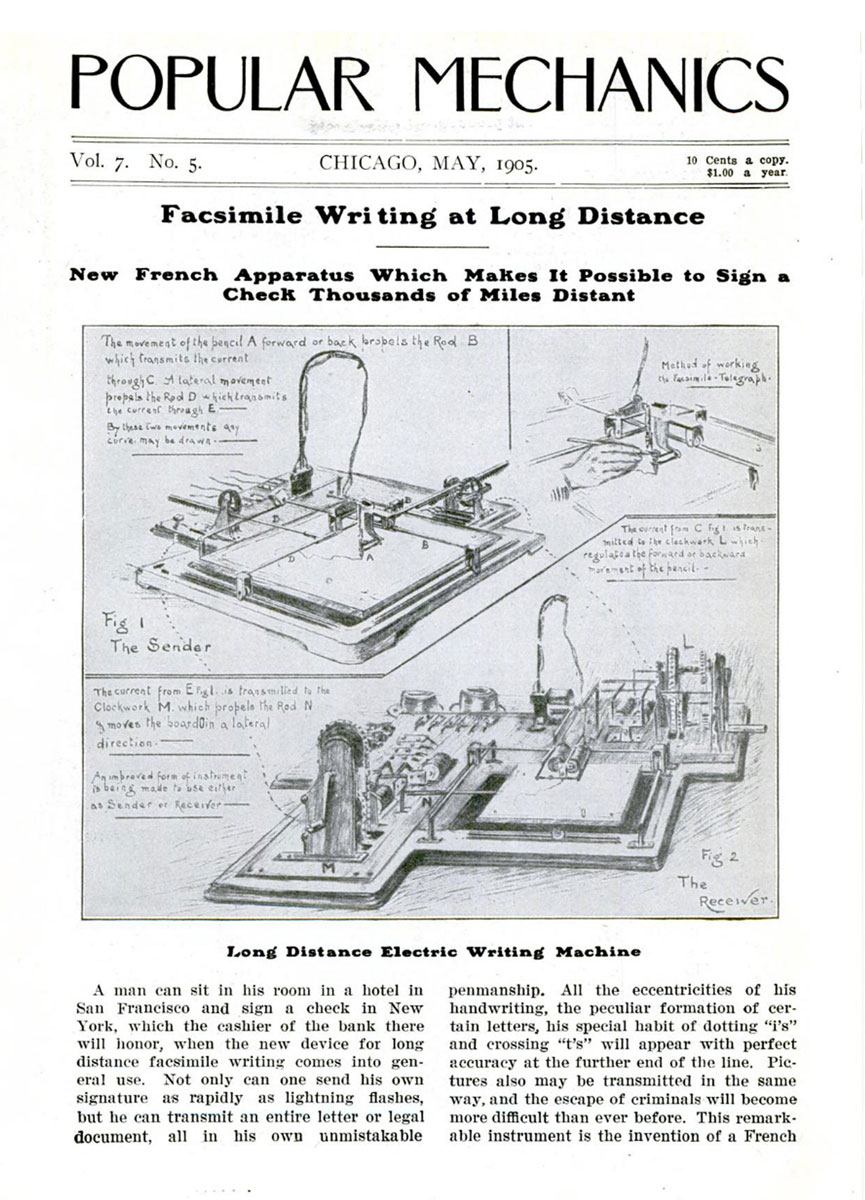 A 1905 article on the teleautograph machine.