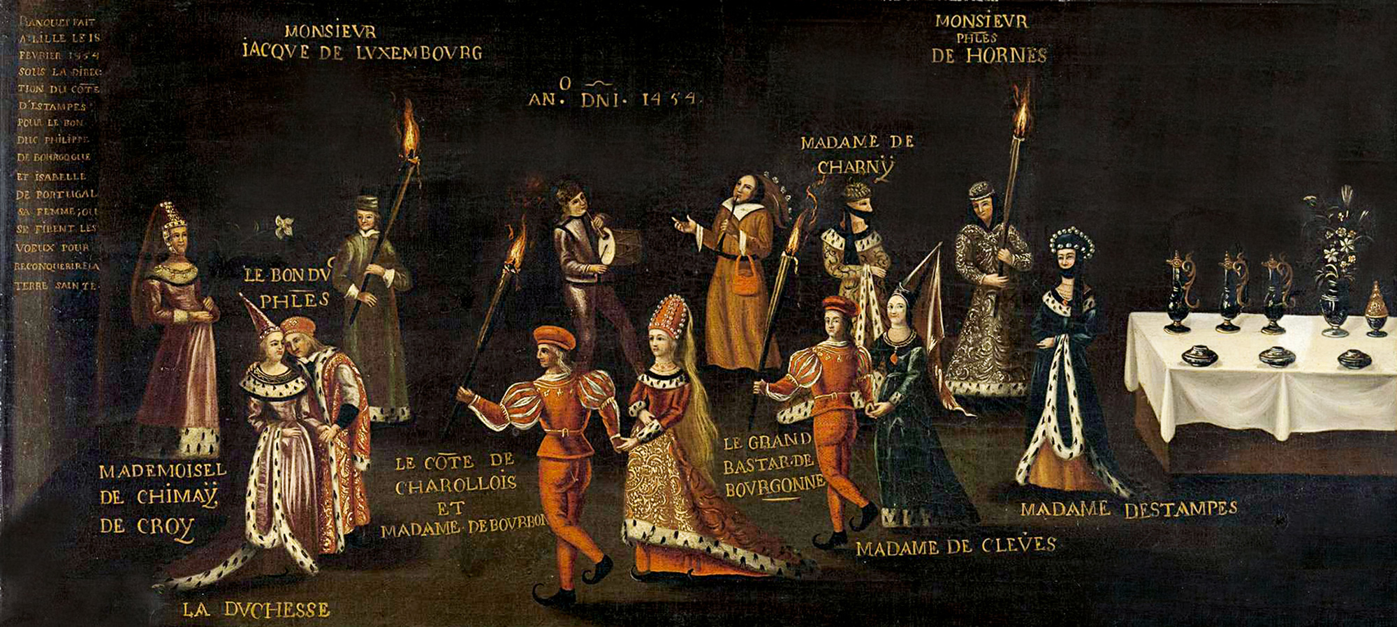 An anonymous sixteenth-century painting of the “Feast of the Pheasant,” hosted by Duke Phillip of Burgundy in February fourteen fifty four.