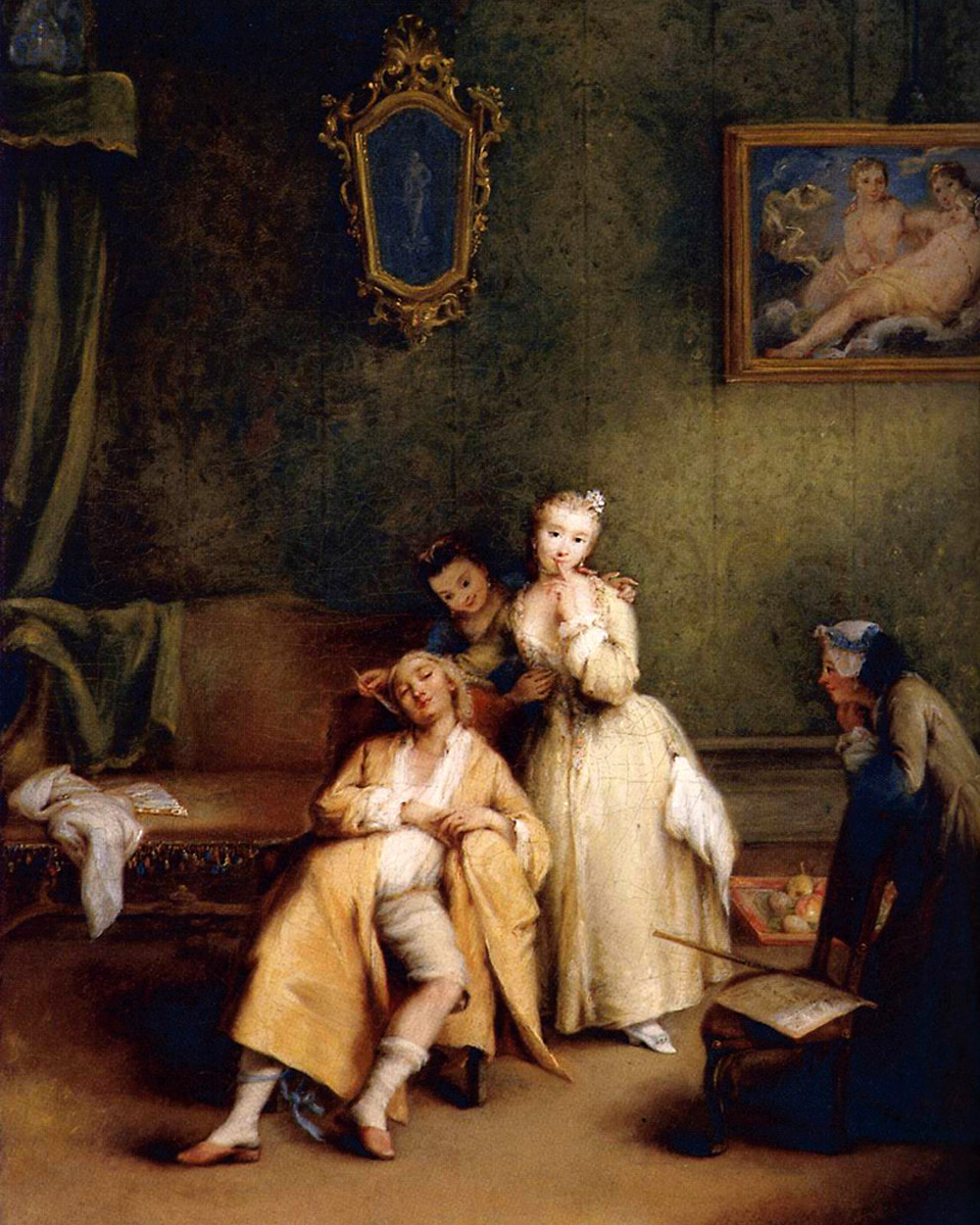 Pietro Longhi’s circa seventeen fifty-five painting titled “The Tickle.” 