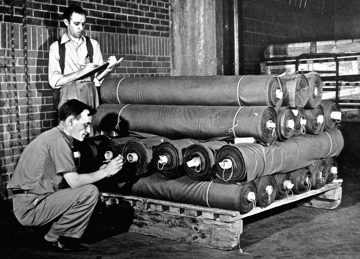 A photograph of pallets being used by the Philadelphia Quartermaster Depot during World War two.