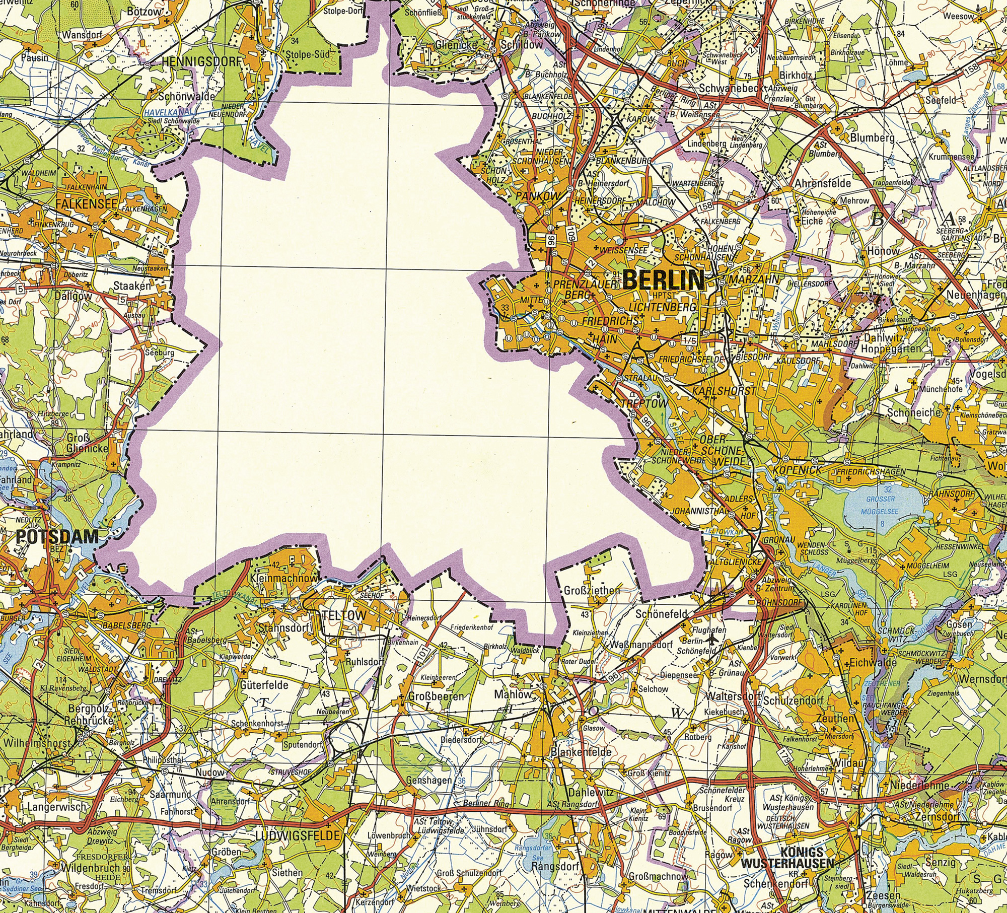 A nineteen eighty-eight East German map which shows an empty void in the place of West Berlin.