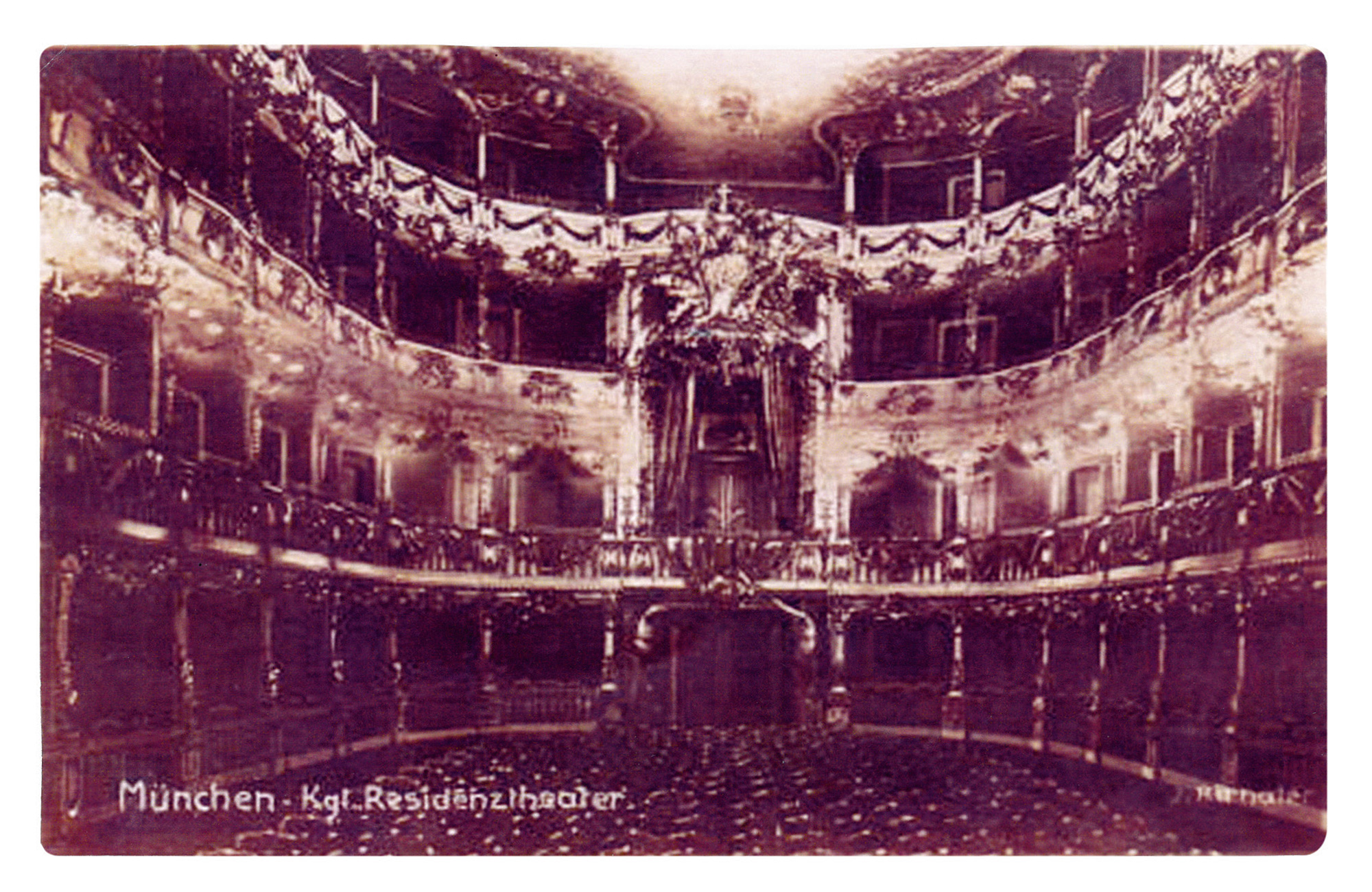 A postcard from nineteen twenty showing the interior of Munich’s Residenztheater.