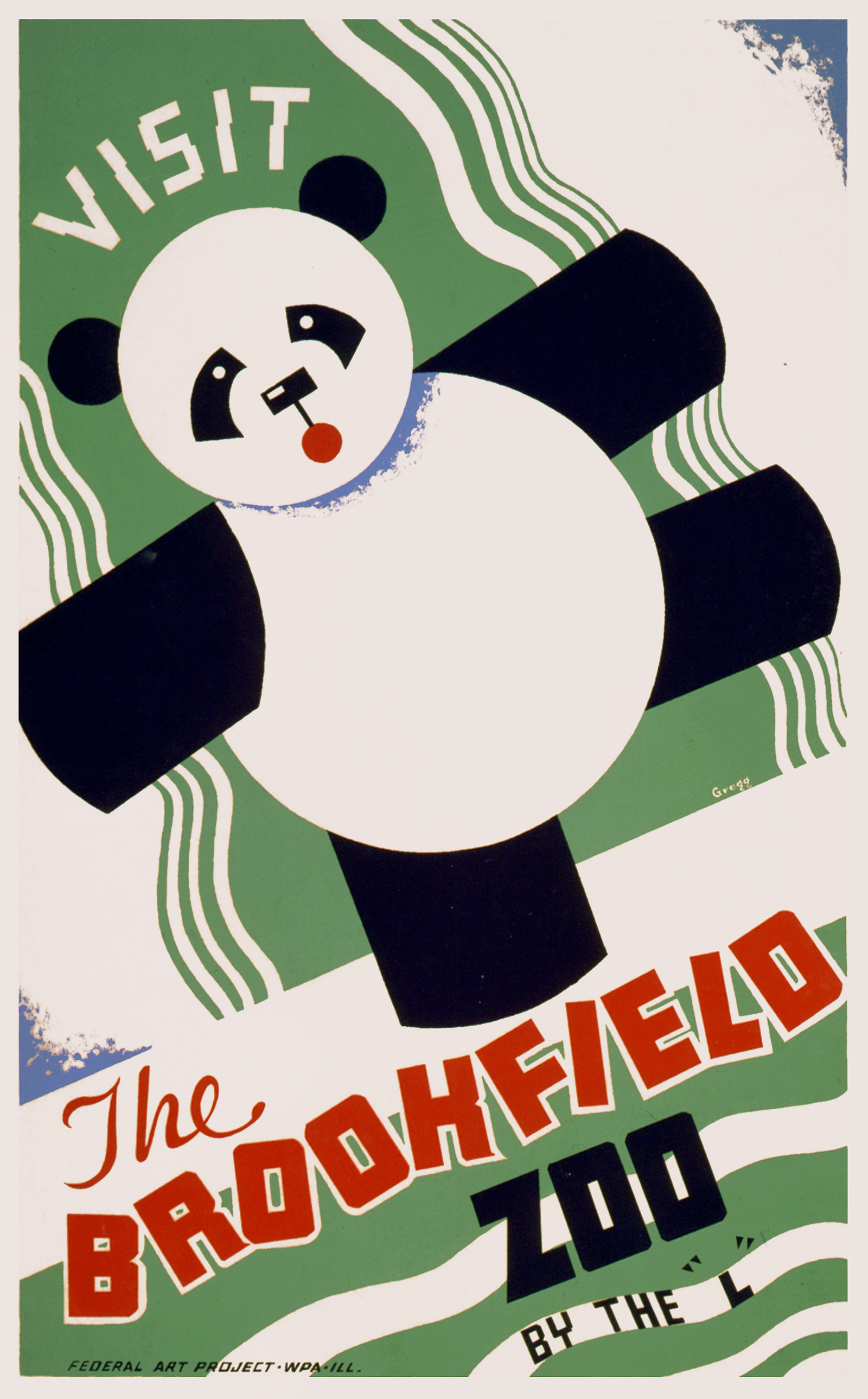 A nineteen thirty-eight Work Projects Administration illustrated poster designed by Gregg Arlington to promote Chicago’s Brookfield Zoo, Su-Lin’s home in the United States.