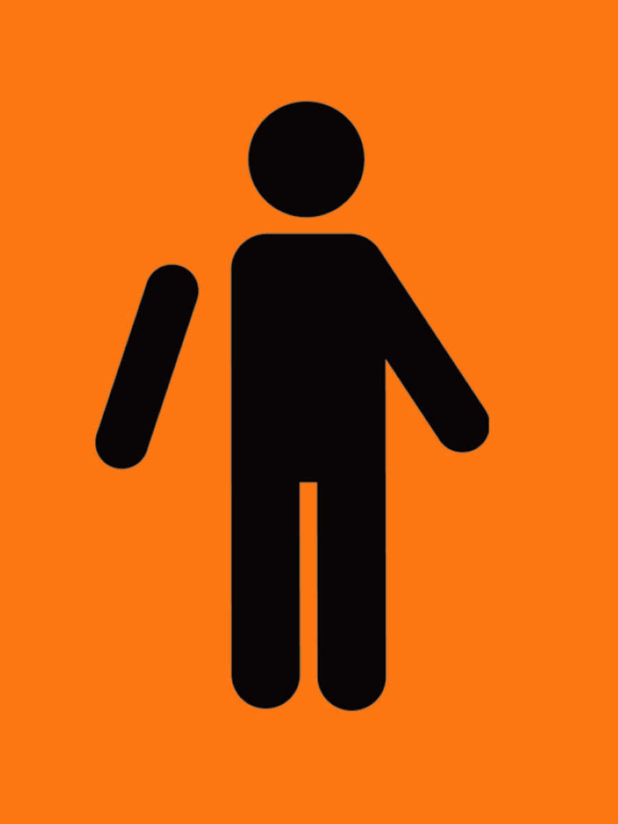 A safety orange danger sign designed by Cabinet showing a body with a detached arm.