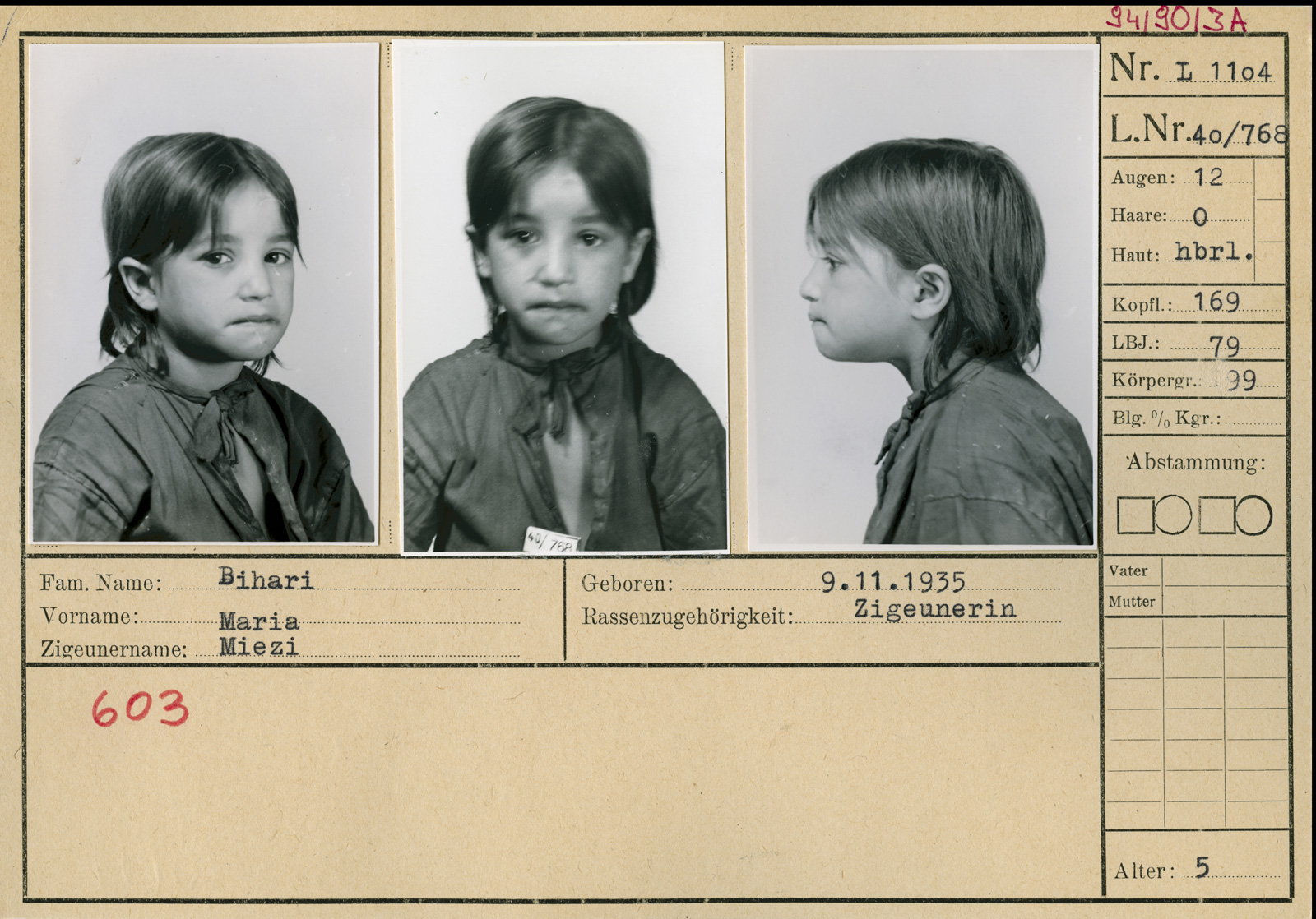 Identity card for a Romani child.