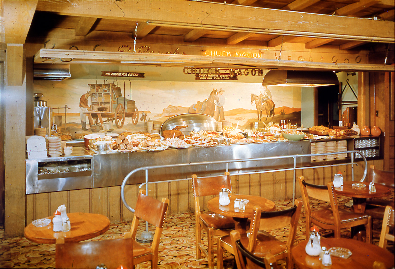 Photograph of the Chuck Wagon Buffet at El Rancho Vegas, nineteen forties or nineteen fifties.