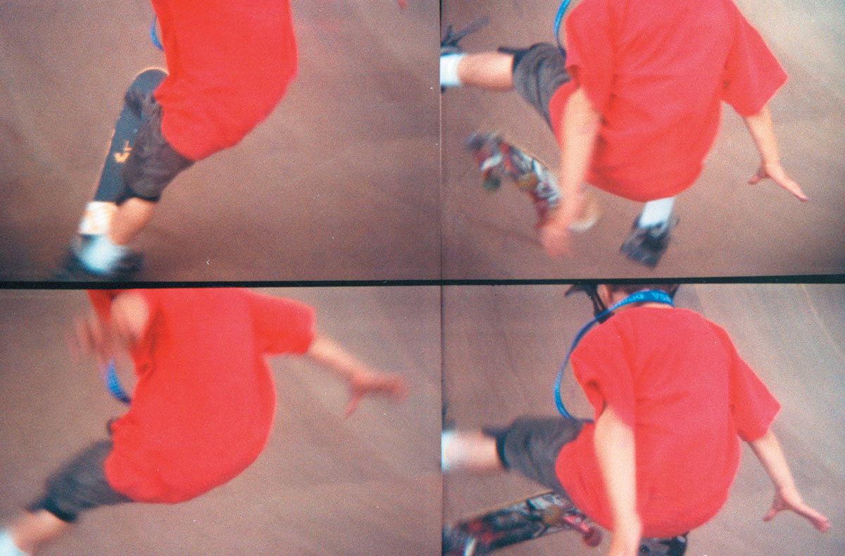 Four Lomographic images depicting a skateboarder.