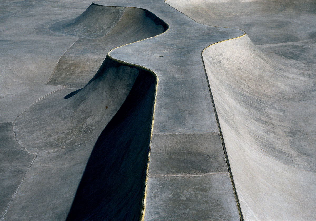 A 2000 photograph by artist Jocko Weyland depicting a detail of a skatepark in Newburg, Oregon.