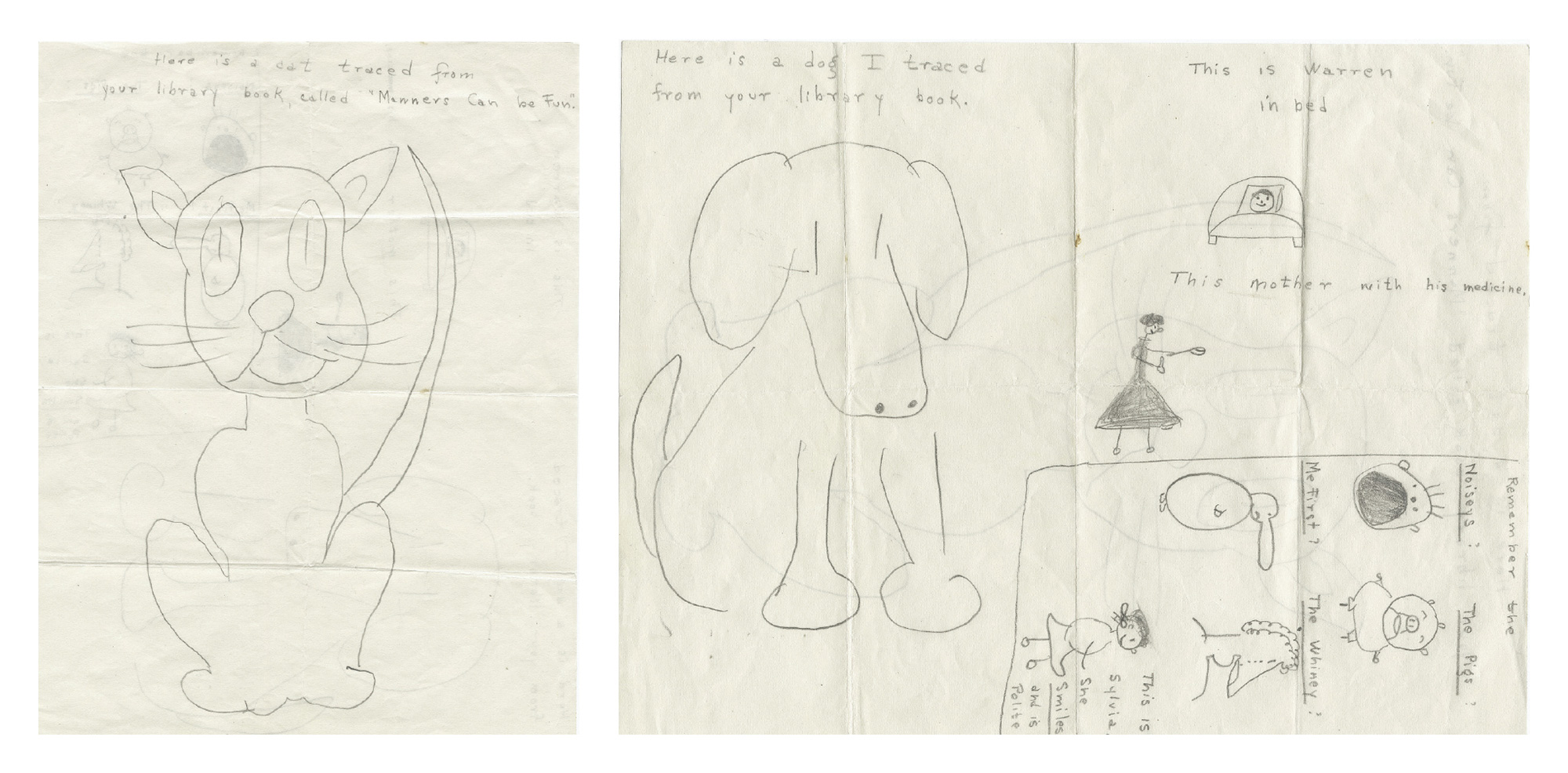 Two drawings by Sylvia Plath, circa 1943.